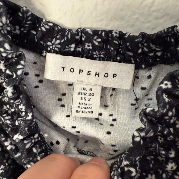 Topshop Black Floral Long Sleeve Blouse - Picture 5 of 5